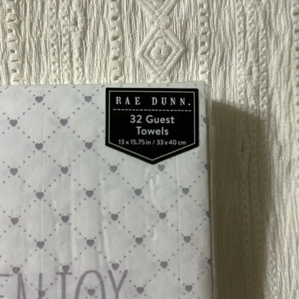 RAE DUNN 32 x 1pk ENJOY Guest Paper Towel Napkins Heart Trellis Lavender Ivory
